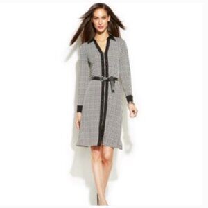 Michael Kors Houndstooth Long Sleeve Midi Shirt Dress - NWT